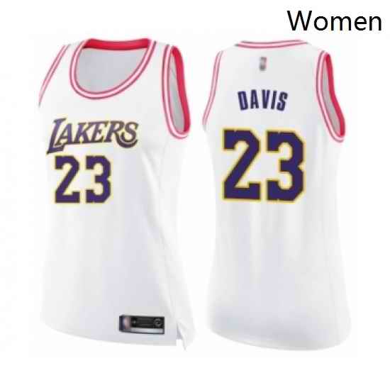 Womens Los Angeles Lakers 23 Anthony Davis Swingman White Pink Fashion Basketball Jerse
